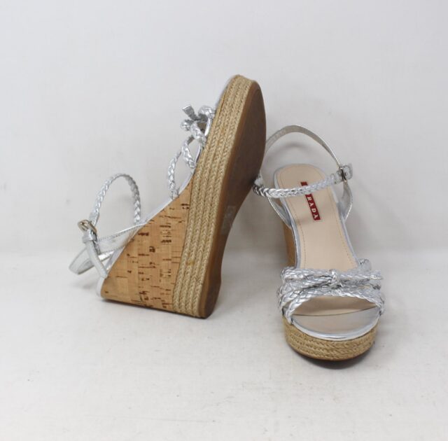 PRADA #Y3N4UG Cork Braided Wedges Size 37.5