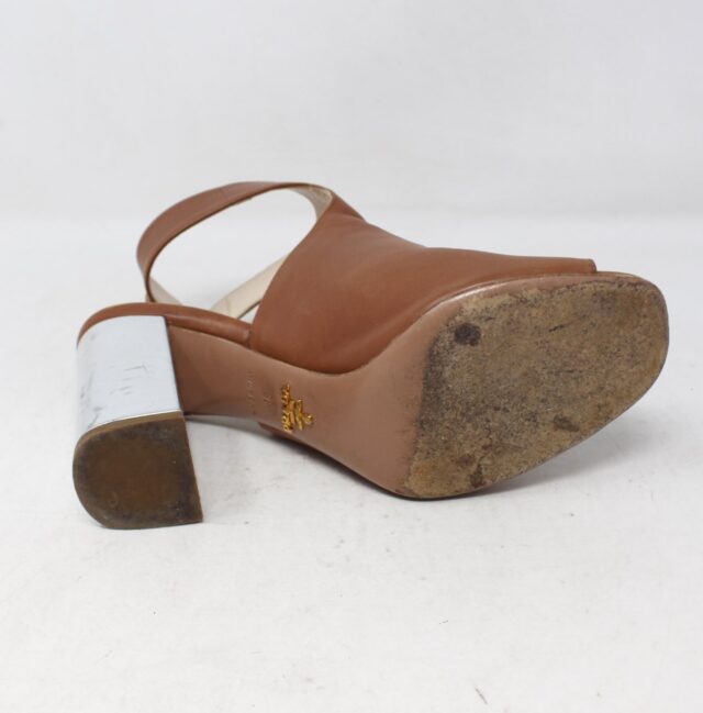 PRADA #R1ACPY Peeptoe Ankle Wrap Heels Size 38