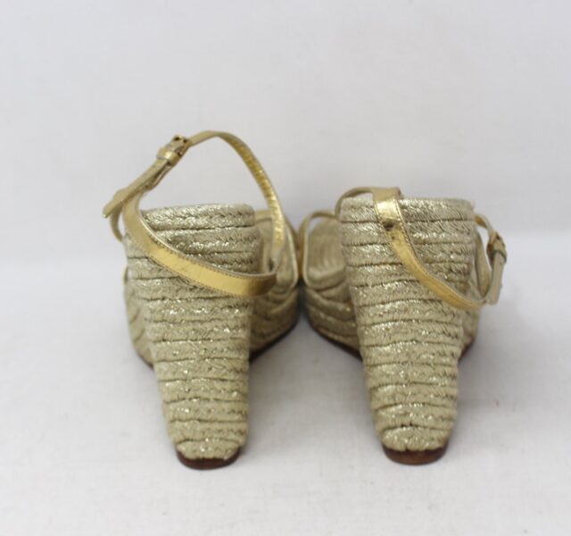 GUCCI #S9XSJF Metallic Raffia Wedges Size 39.5