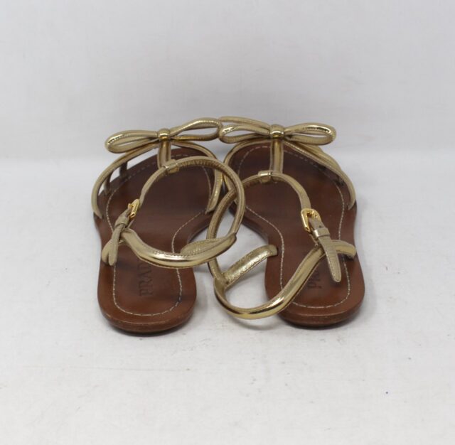 PRADA #5YRRTE Bow Flat Sandals Size 38