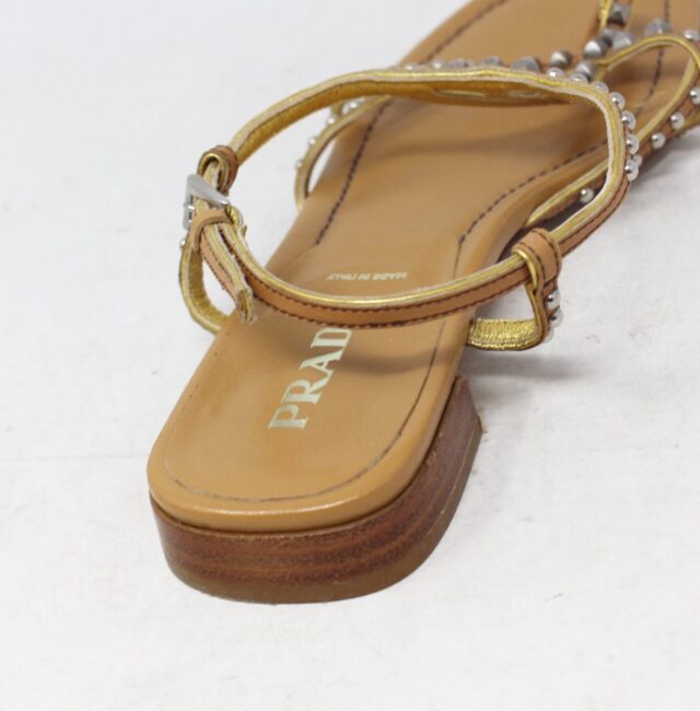 PRADA #K1V9HA Studded Rhinestone Sandals Size 37