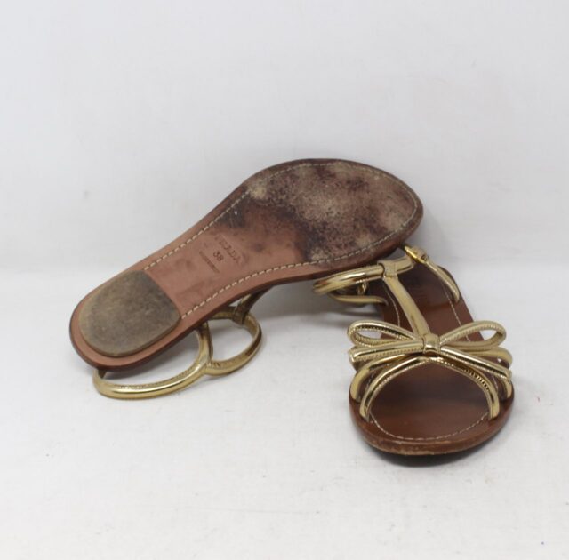 PRADA #5YRRTE Bow Flat Sandals Size 38