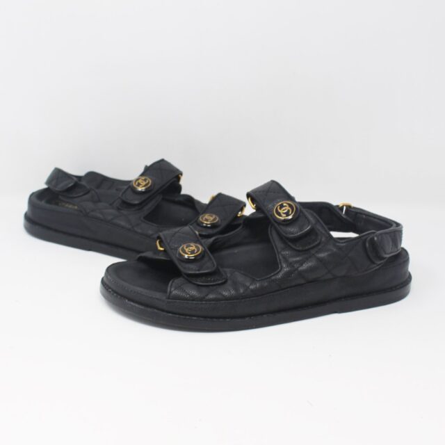 CHANEL #4PVA71 Grained Velcro Dad Sandals Size 38