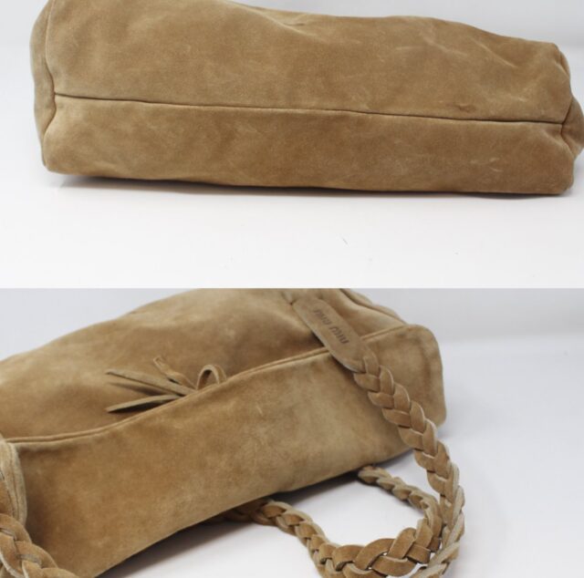 MIU MIU #Ae9YJA Braided Suede Shoulder Bag