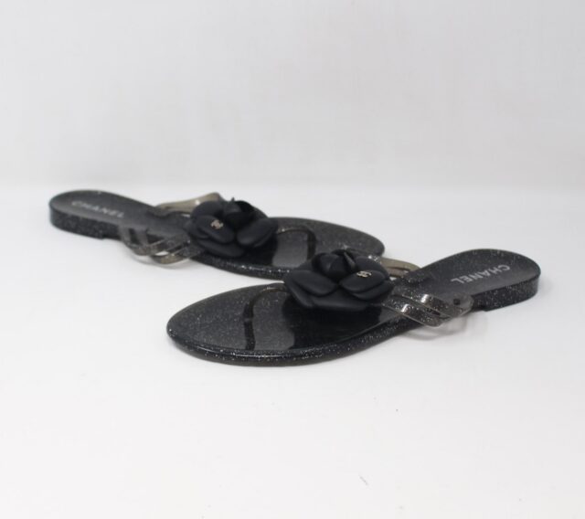 CHANEL #736ESF Jelly Camellia Flip Flops Size 39