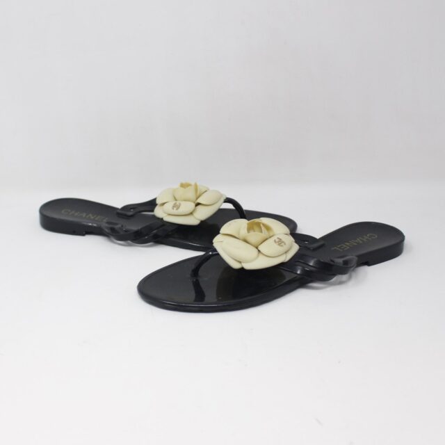 CHANEL #FFGL9T Jelly Camellia Flip Flops Size 37