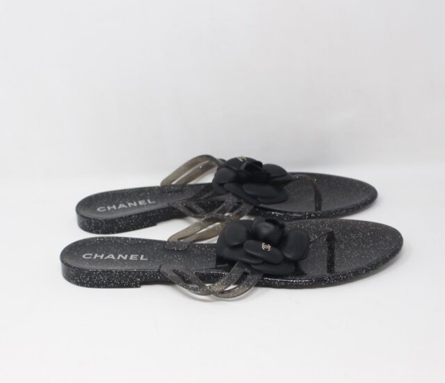 CHANEL #736ESF Jelly Camellia Flip Flops Size 39