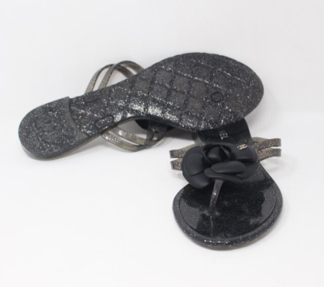 CHANEL #736ESF Jelly Camellia Flip Flops Size 39