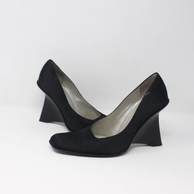 PRADA #6E7ENN Satin Wedge Heels Size 36.5