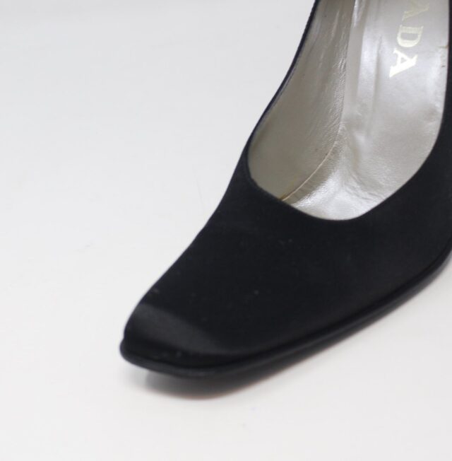 PRADA #6E7ENN Satin Wedge Heels Size 36.5