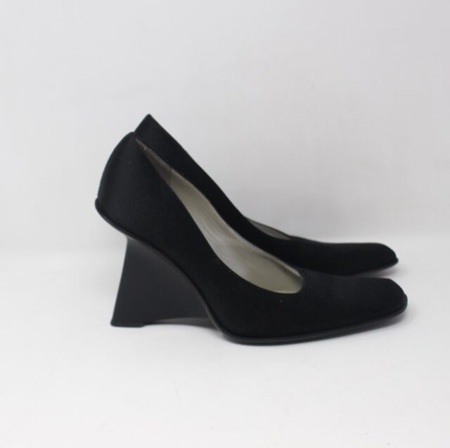 PRADA #6E7ENN Satin Wedge Heels Size 36.5