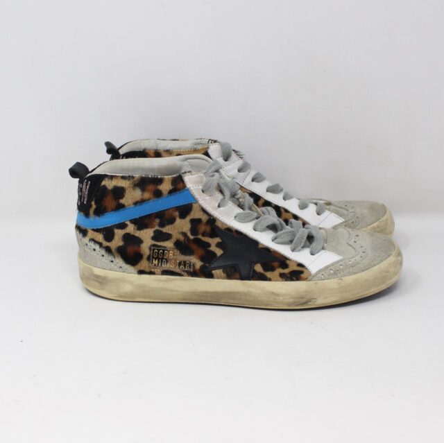 GOLDEN GOOSE #P4L3HN Mid Star Leopard Sneakers Size 38