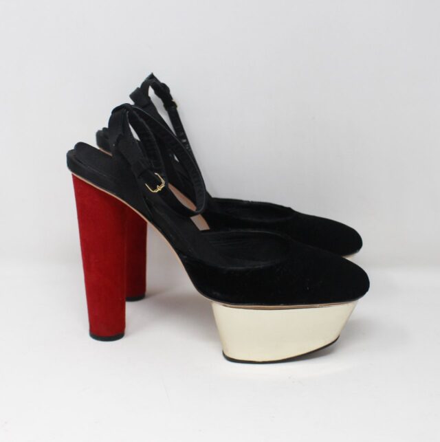 GIAMBATTISTA VALLI #14UWYQ Suede Silk Platform Heels Size 38.5