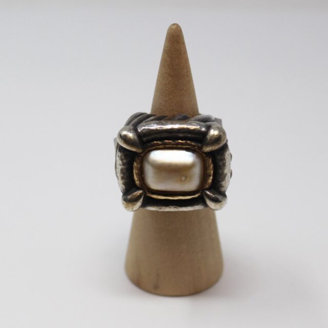 #JY52UP Two Tone 925 14K Mother Of Pearl Ring Size 8