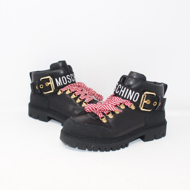 MOSCHINO #6A9ZA3 Love Plaque Lace Up Ankle Boots Size 38