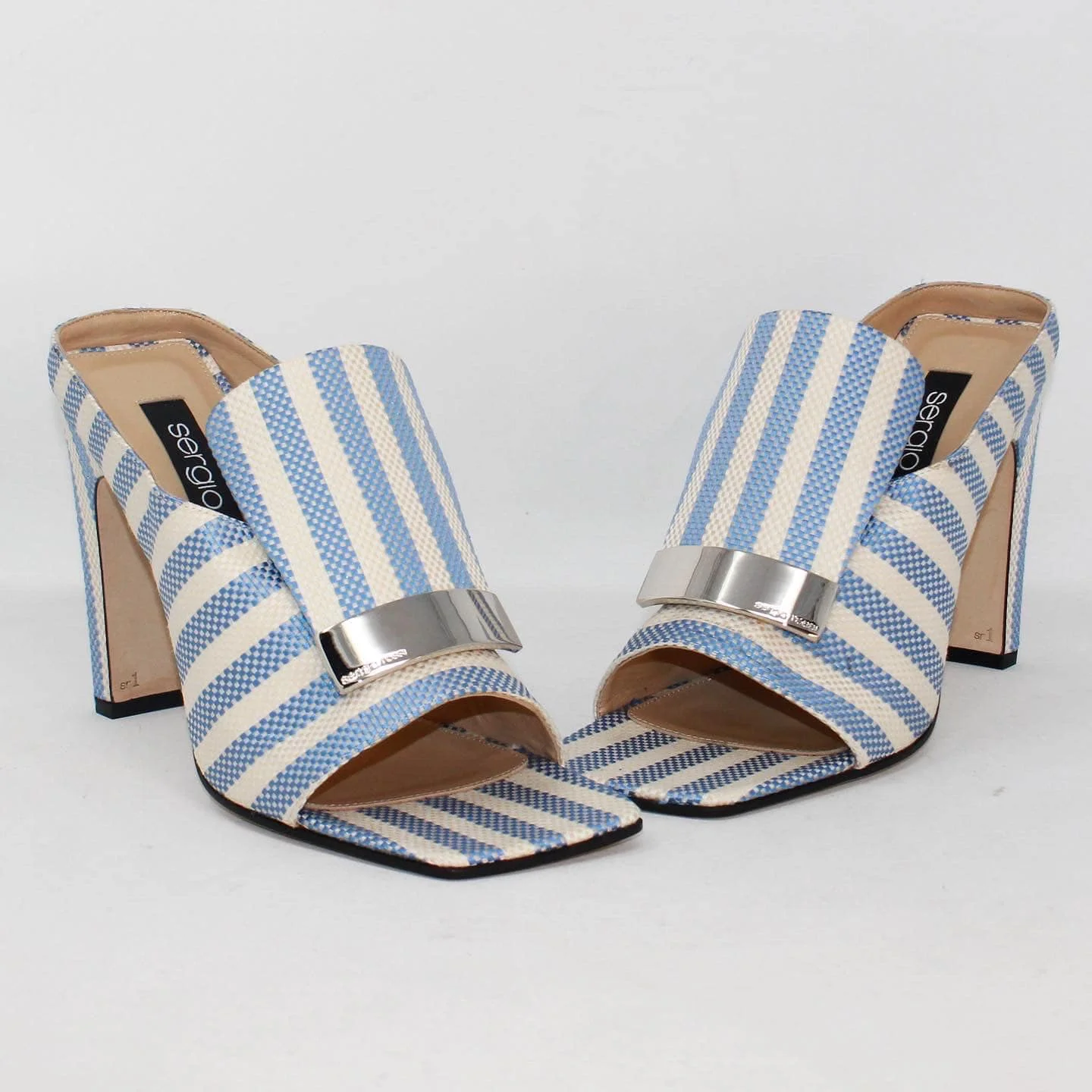 SERGIO ROSSI 39445 Blue White Fabric Heels US 9 EU 39 a
