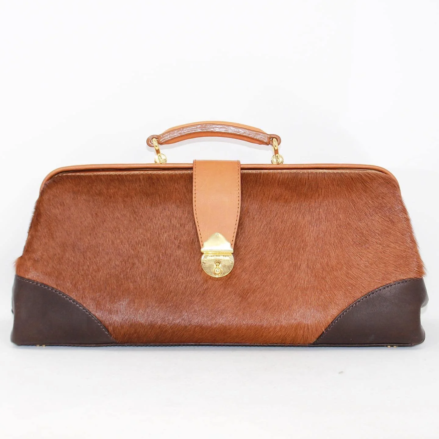 SAAC MIZRAHI 39812 Brown Leather Cow Hair Crossbody Bag a