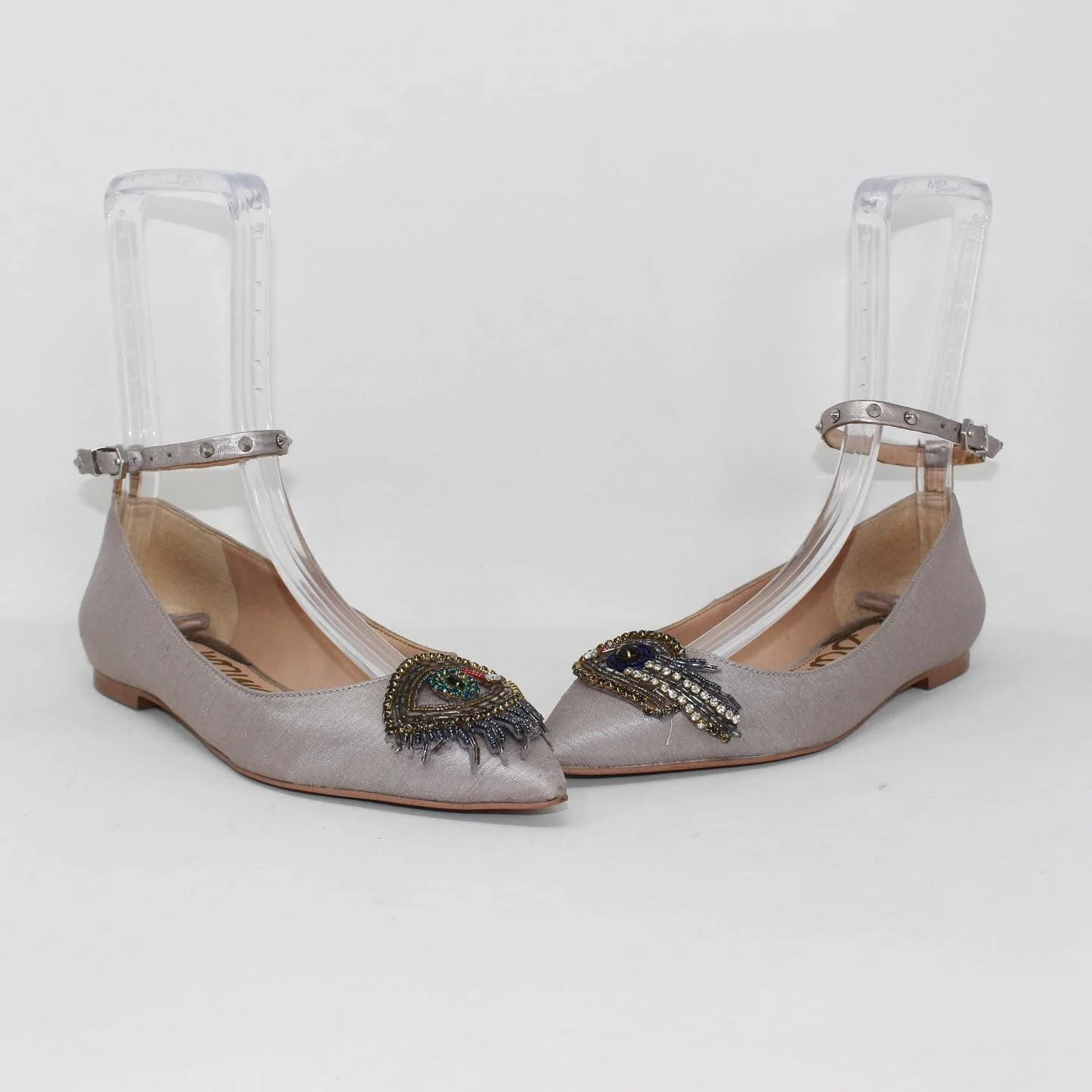 SAM EDELMAN 36608 Grey Razo Fabric with Beads Flats US 6.5 EU 36.5 a