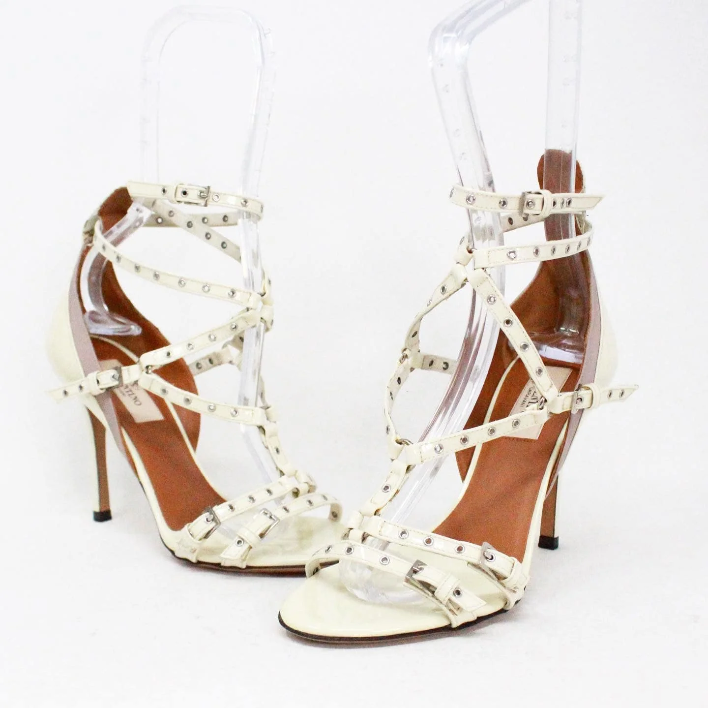 VALENTINO 41298 Beige Patent Leather Caged Heels US 5 EU 35 1