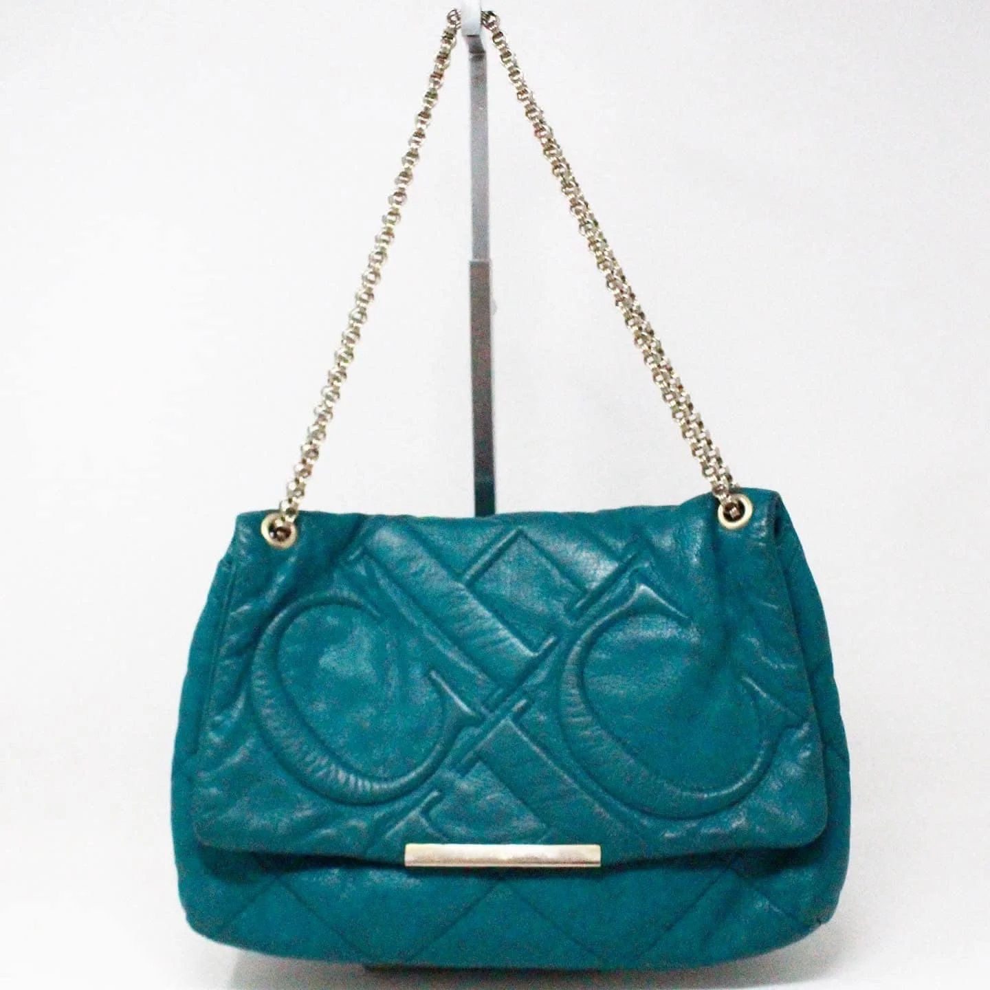 CAROLINA HERRERA #43081 Embossed Leather Shoulder Bag 1